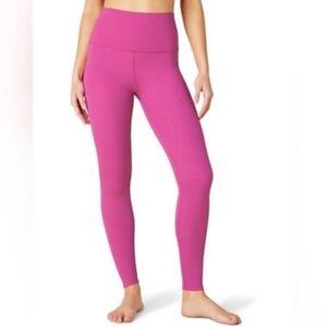 Beyond Yoga Heather Ribbed High Waisted Midi Leggings Bright Beet Pink Medium
